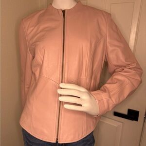 BAGATELLE Petite Light Pink Soft Genuine Leather Women's Jacket, Zip, Size 12.
